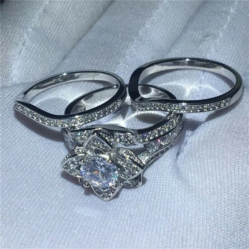 Radiant Lotus Crystal Ring Set