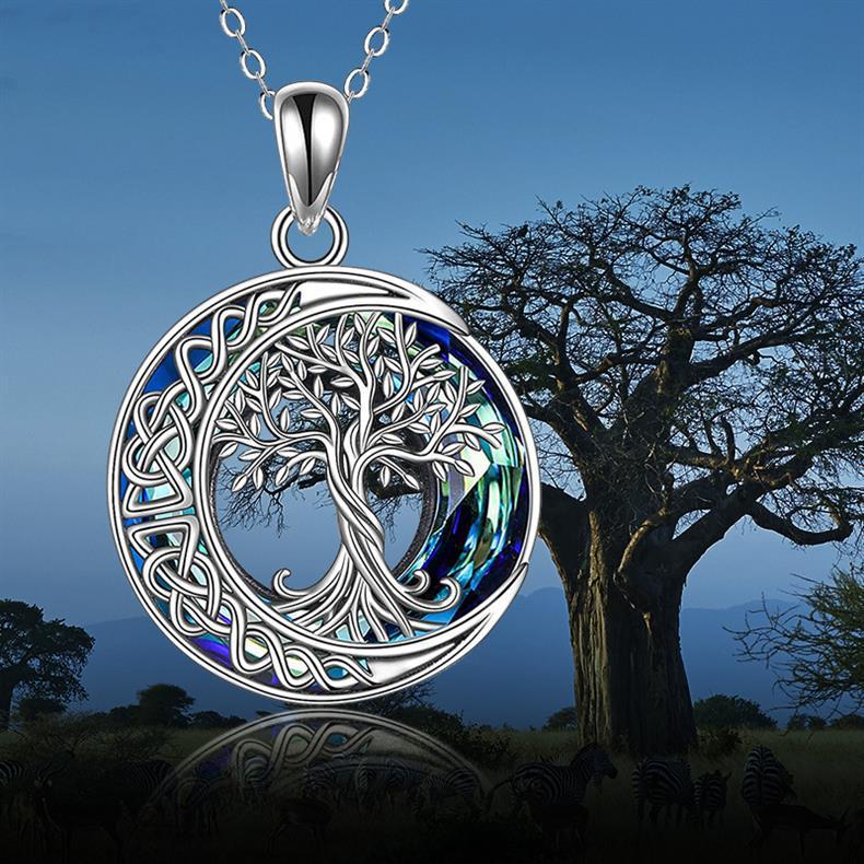 Celestial Crystal Tree of Life Moon Necklace