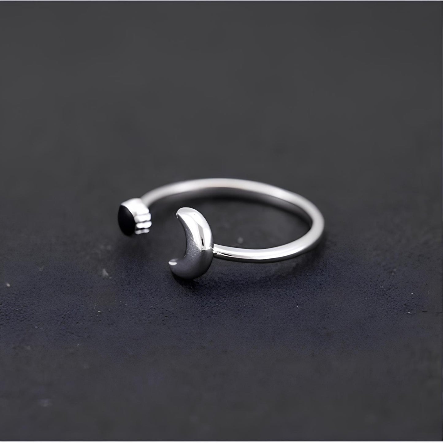 Midnight Crescent Charm Ring