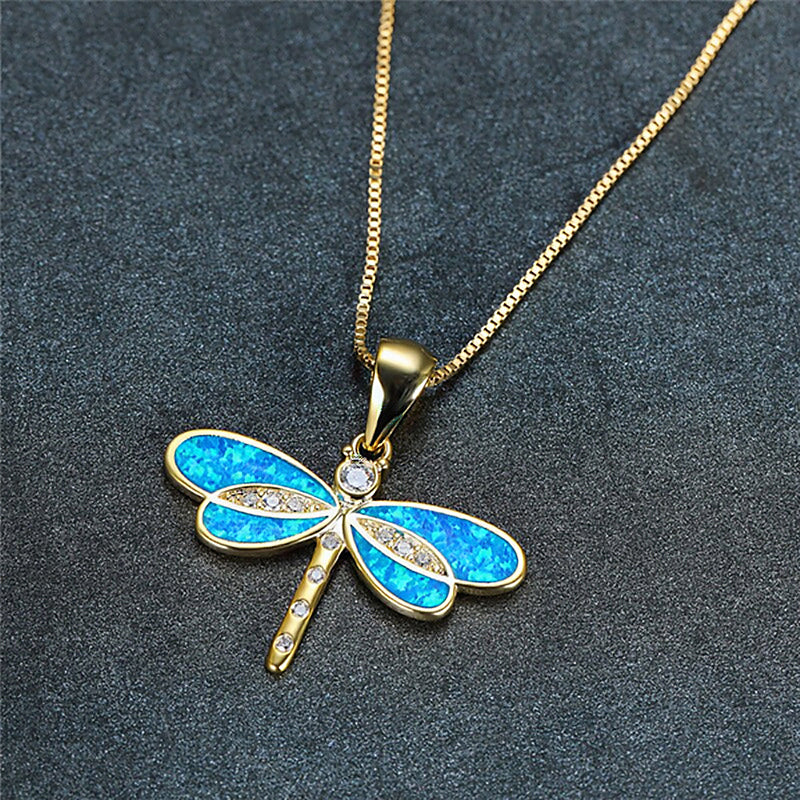 Enchanted Opal Dragonfly Amulet Necklace