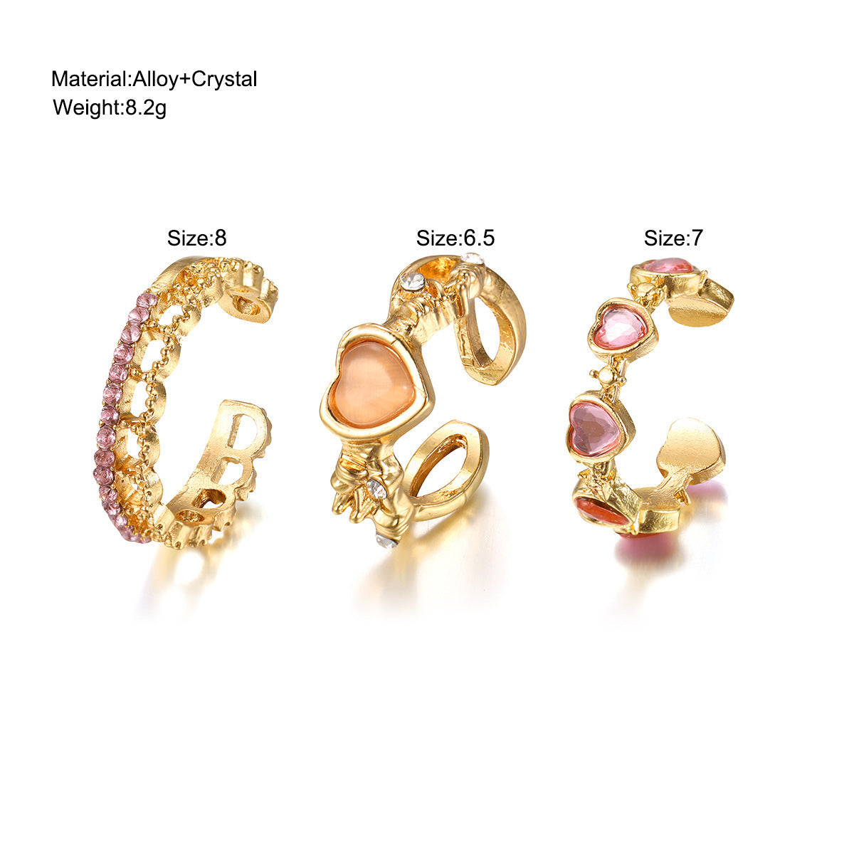 Enchanted Love Crystal Ring Trio: Mystical Bond Set