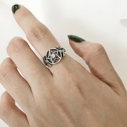 Enchanted Pentagram Crystal Ring 925 Sterling
