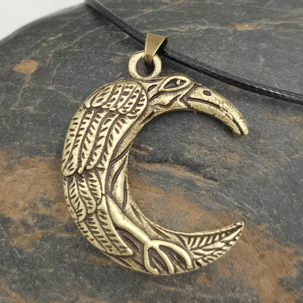 Celtic Crescent Raven Amulet Necklace
