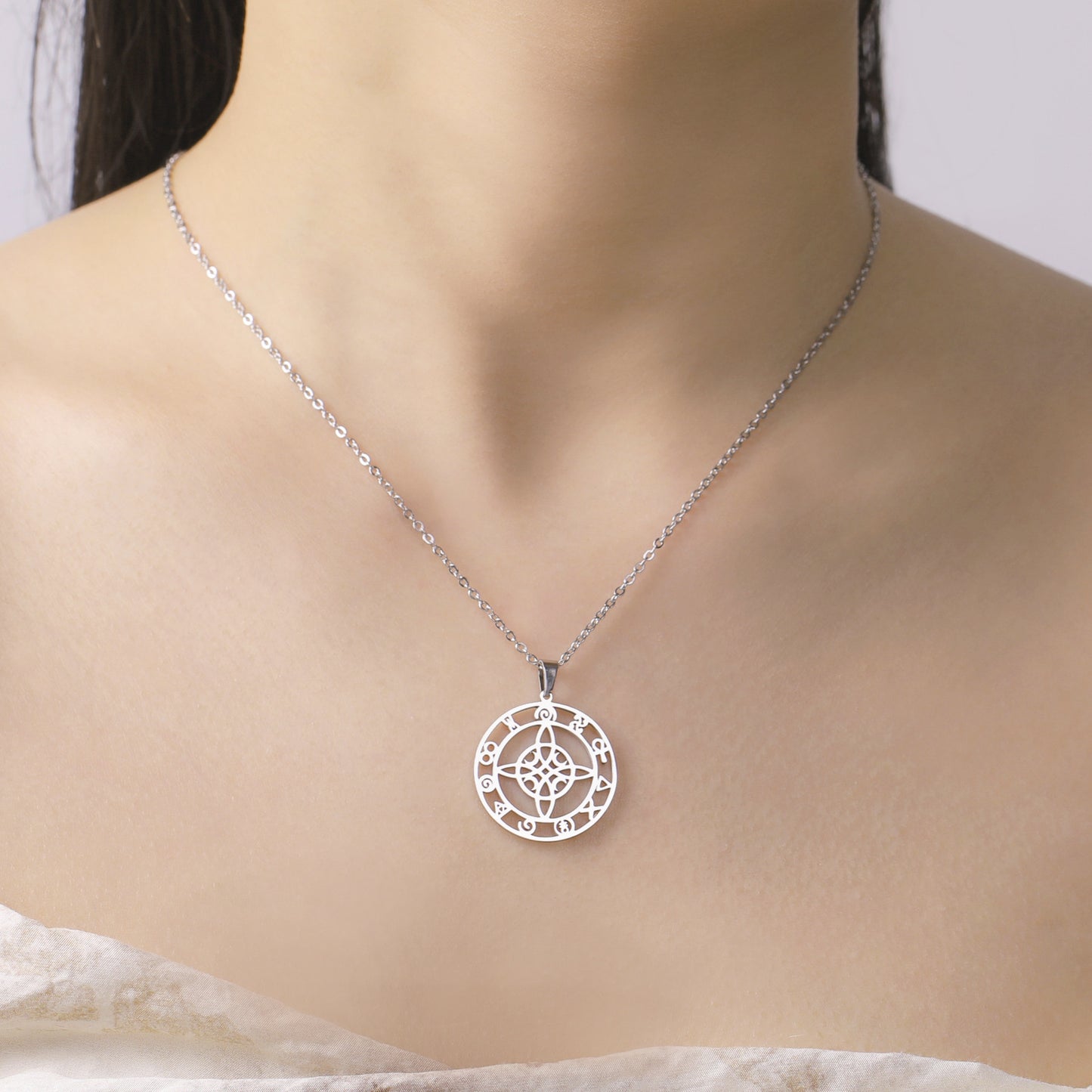 Witches Knot And Crescent Moons Protection Necklace
