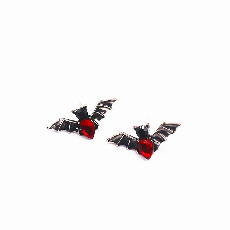 Red Gemstone Bat Stud Earrings