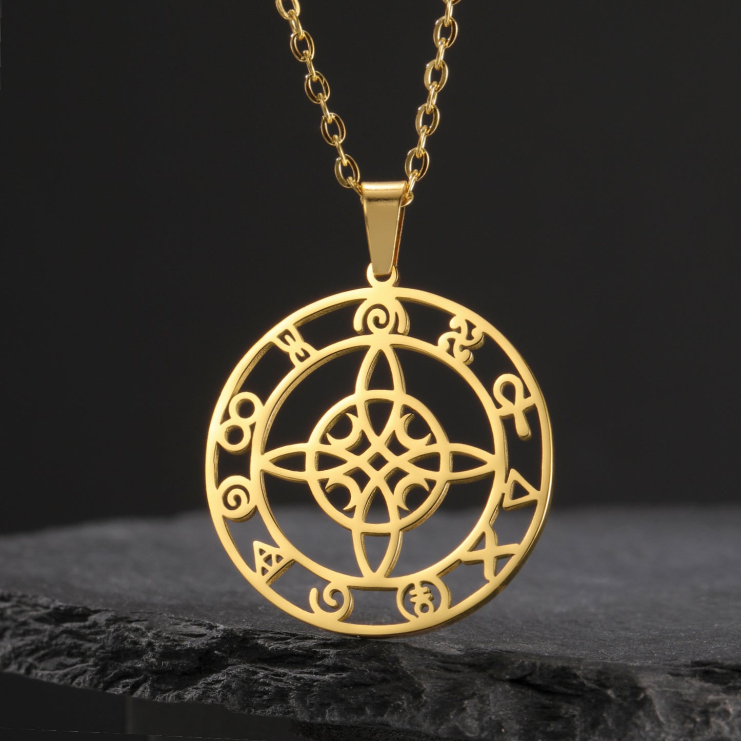 Witches Knot And Crescent Moons Protection Necklace