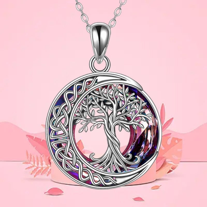 Celestial Crystal Tree of Life Moon Necklace
