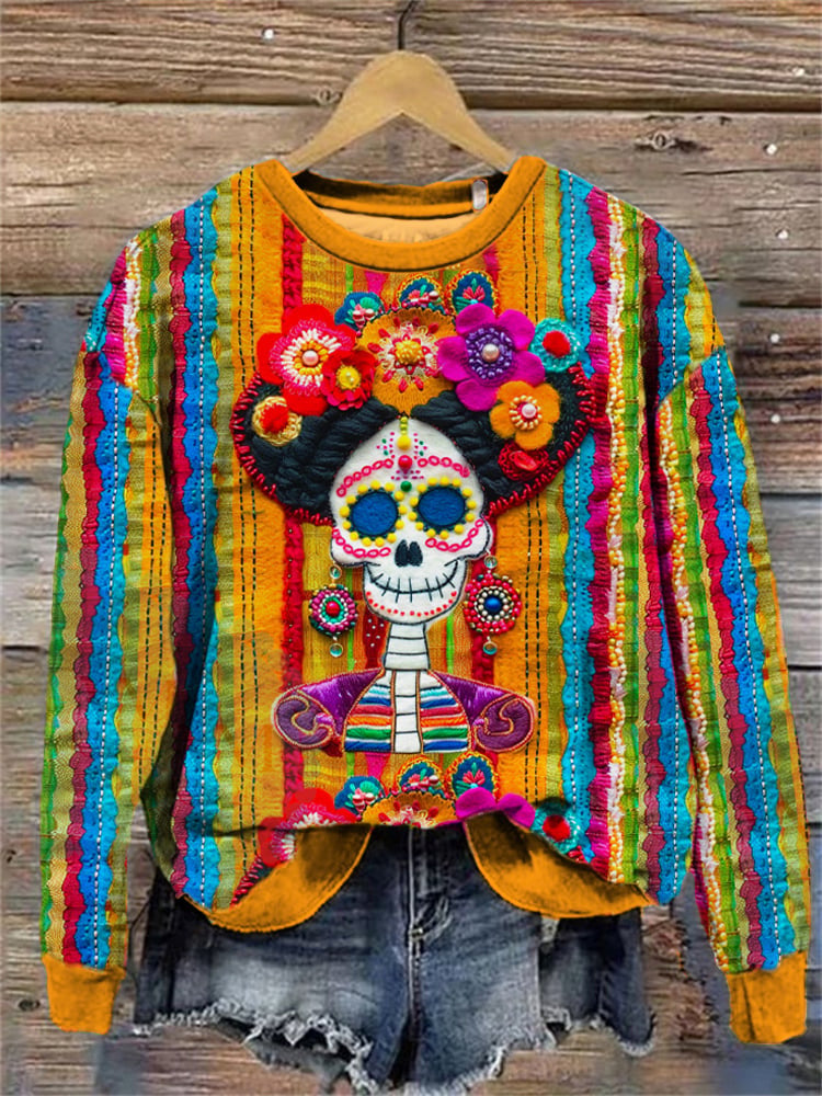 Colorful floral sugar skull graphic sweatshirt