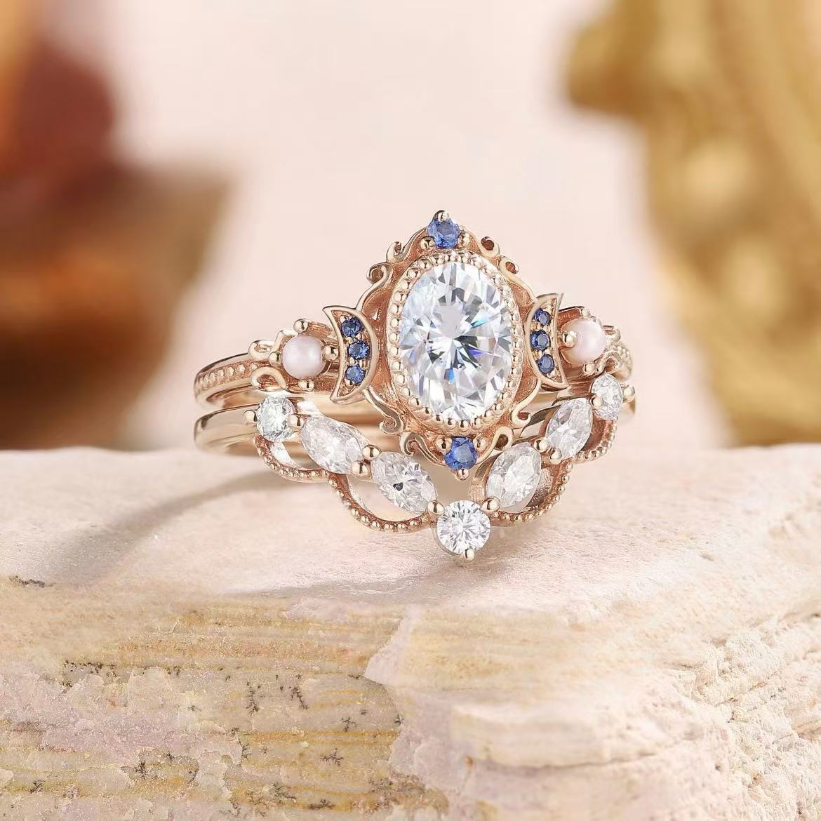 Triple Goddess Crown Ring Set