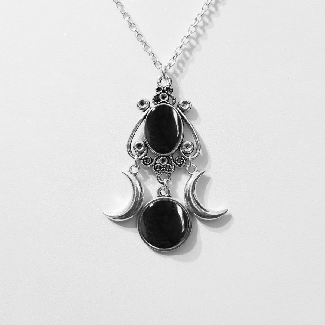 Triple Moon Goddess Amethyst Necklace