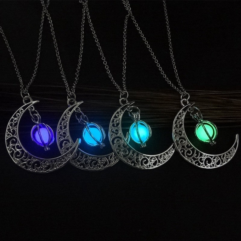 Firefly Glow Crescent Moon Luminous Necklace