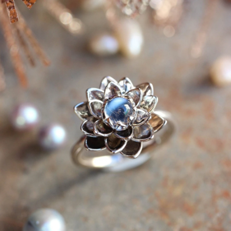 Moonstone Lotus Serenity Ring