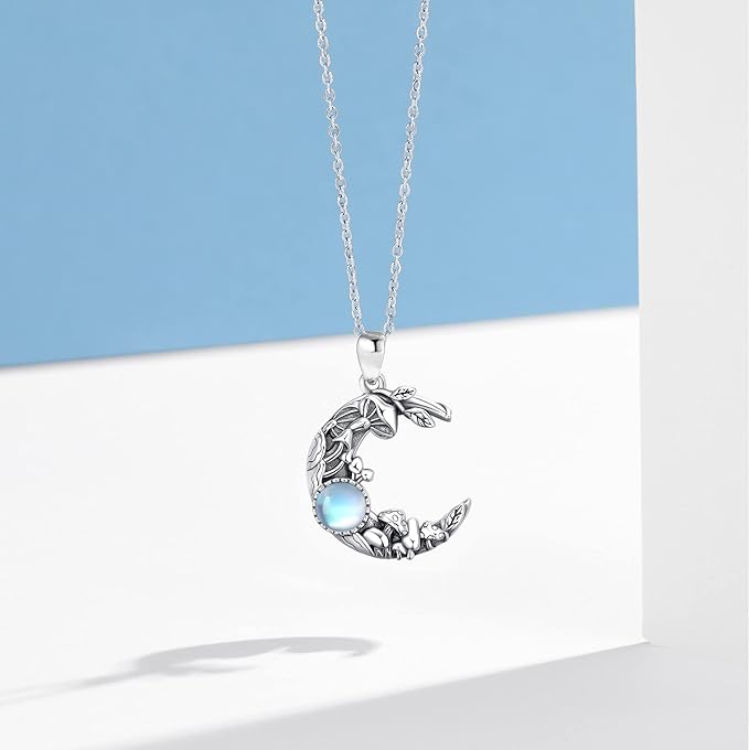 Dainty Cute Moonstone Mushroom Necklace