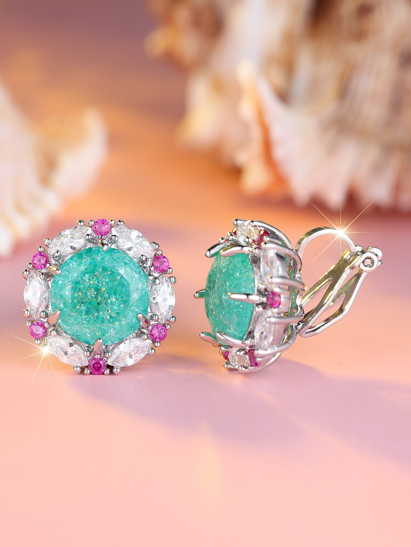 Sea Light Halo Crystal Earrings