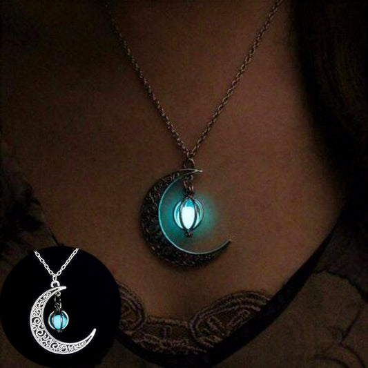 Firefly Glow Crescent Moon Luminous Necklace