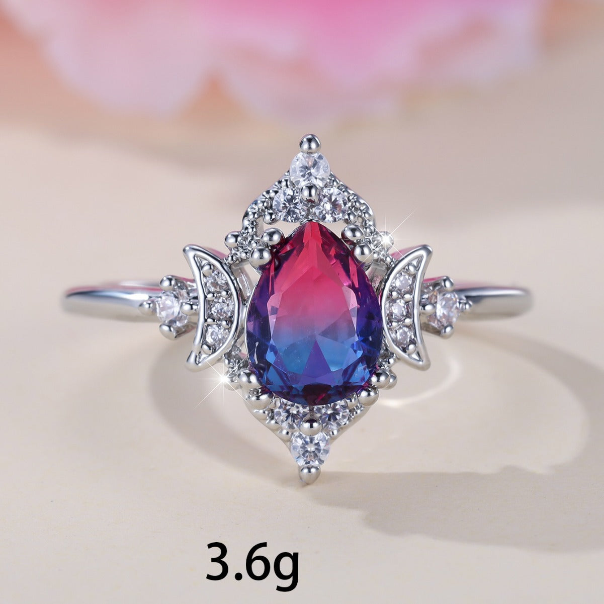 Mystic Triple Moon Goddess Tourmaline Ring