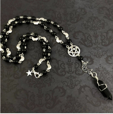 Pentagram Pendulum Necklace and Triple Moon Drop Earring