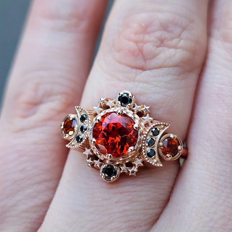 Crimson Celestial Triple Goddess Ring