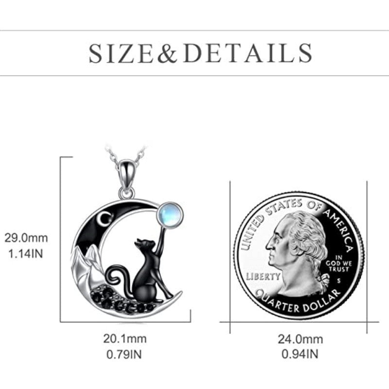 Moonchild's Mystique: Black Cat Crescent Moonstone Talisman Necklace