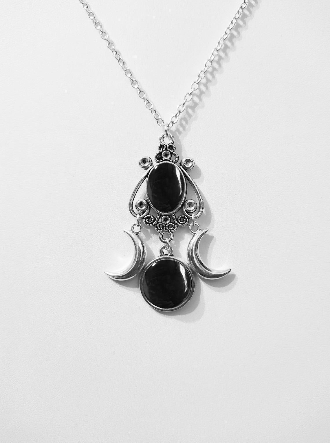 Triple Moon Goddess Amethyst Necklace
