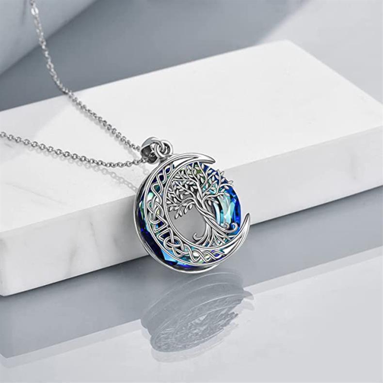 Celestial Crystal Tree of Life Moon Necklace