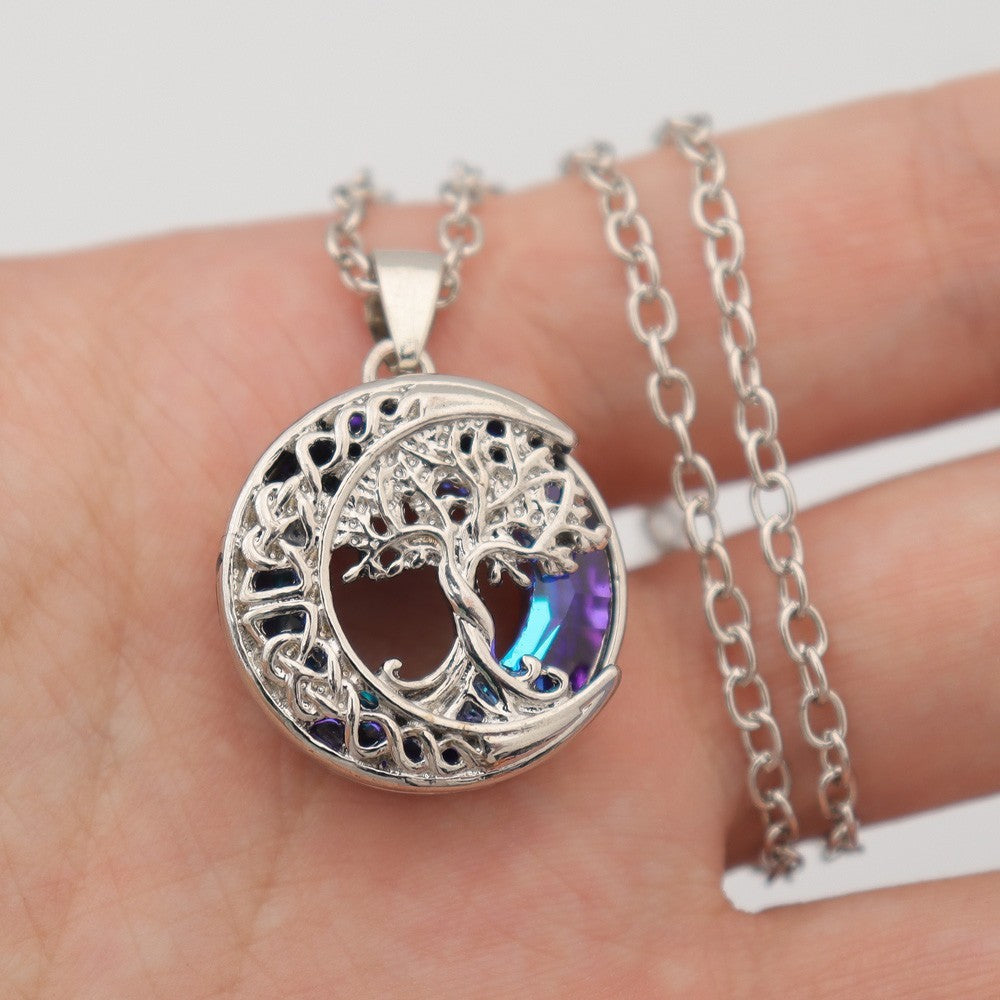 Celestial Crystal Tree of Life Moon Necklace