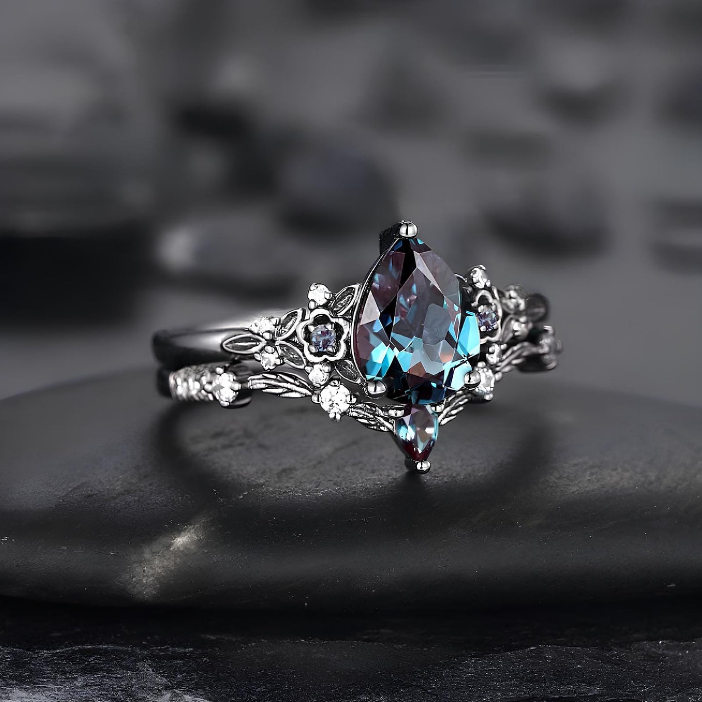 Dark Moon Crystal Ring Set
