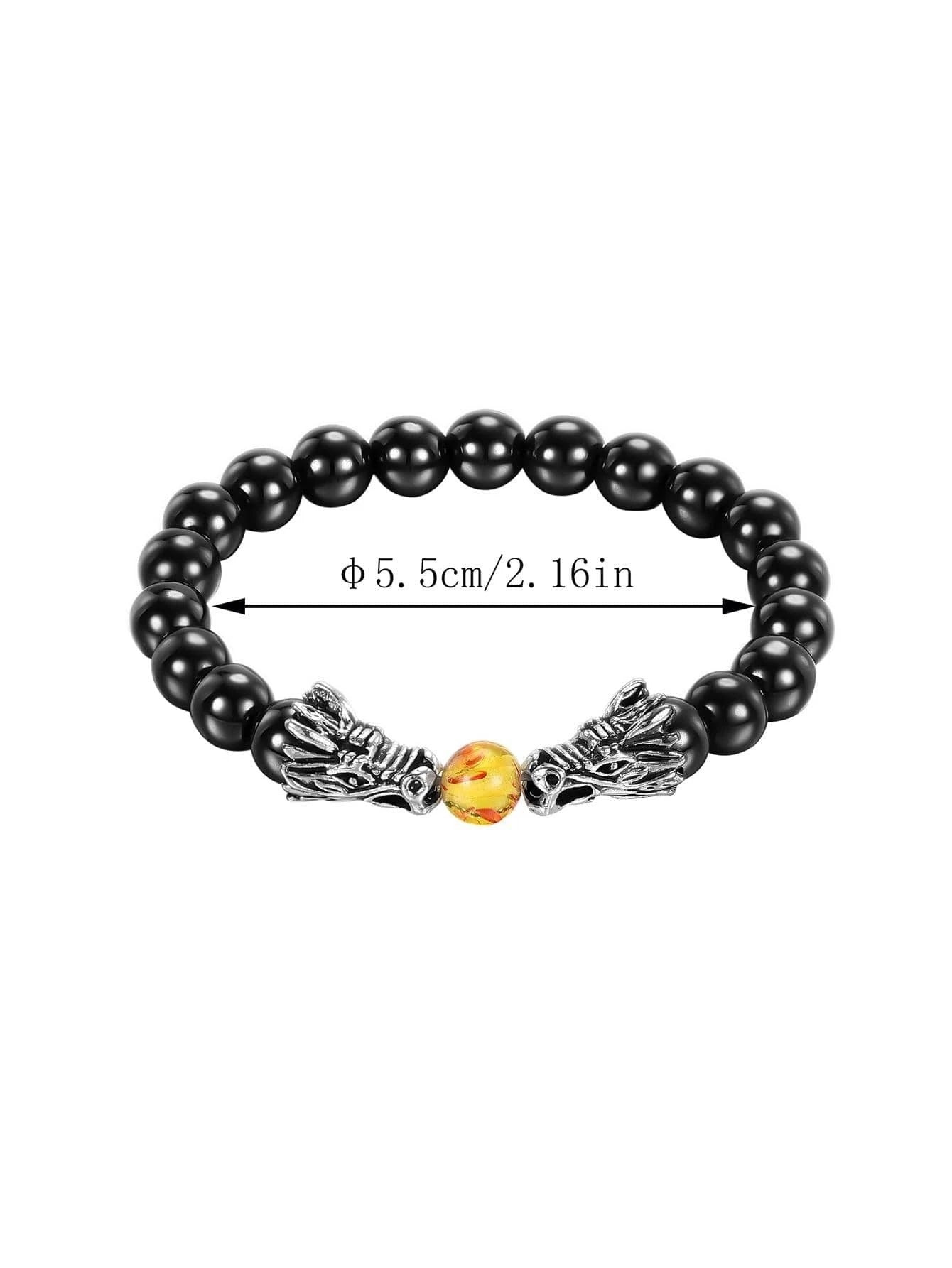 Obsidian Twin Dragon Guardian Bracelet