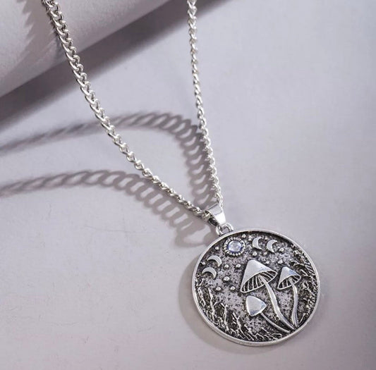 Witch Forest Moon Phase Mushroom Crystal Necklace