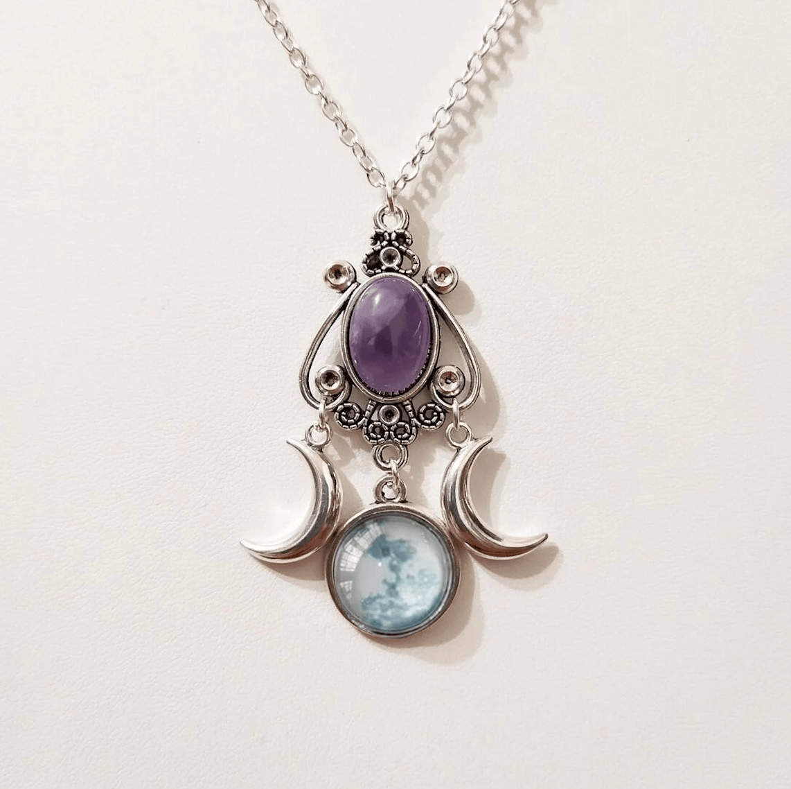 Triple Moon Crystal Goddess Necklace