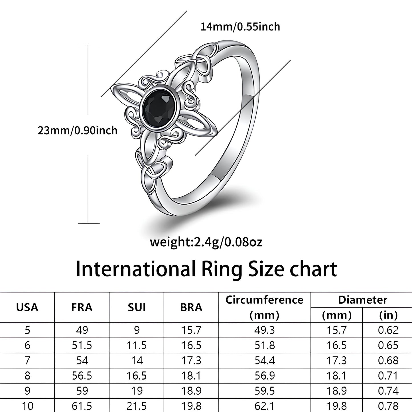 Obsidian Witches Knot Dual Triquetra Ring