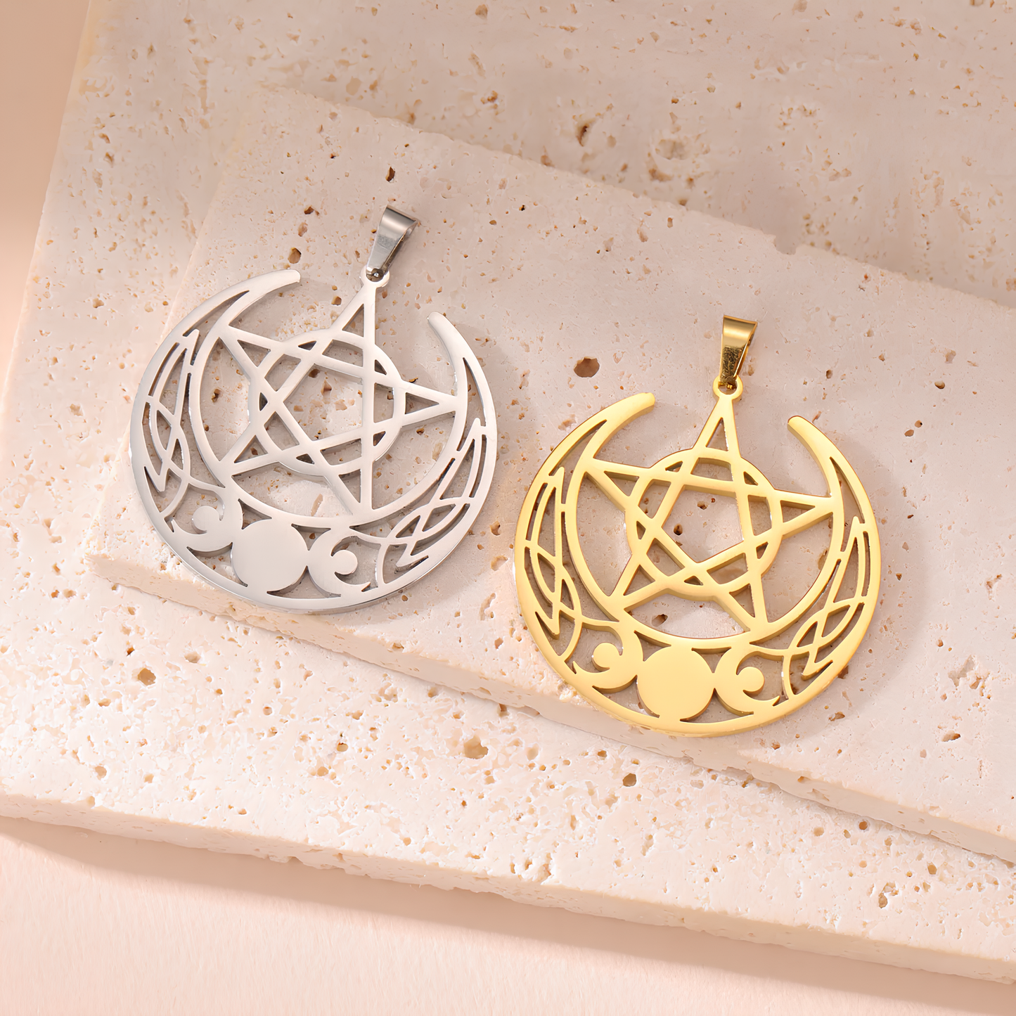 Mystic Moon Triple Goddess Pentagram Necklace