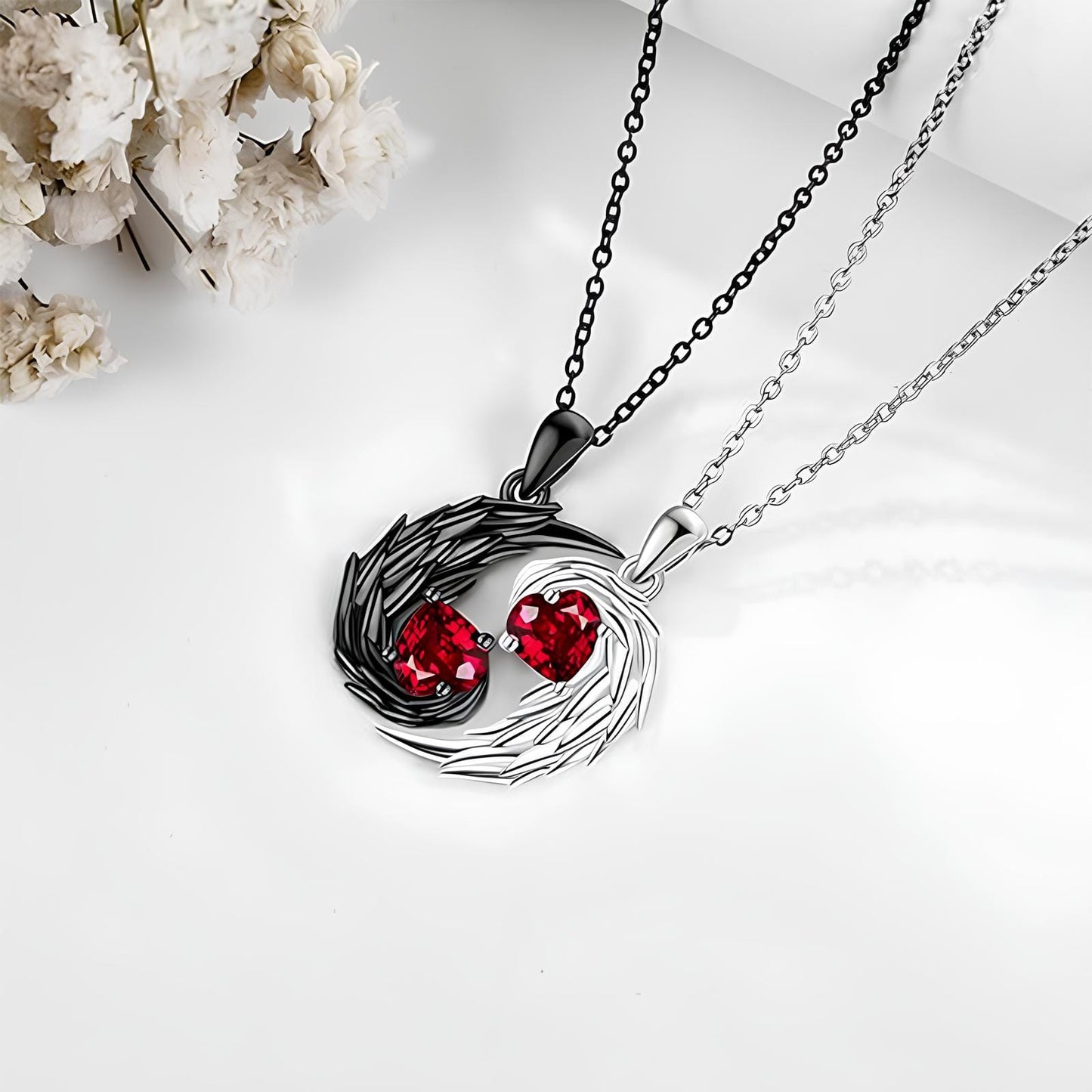 Wings of Light and Shadow Couple Necklace