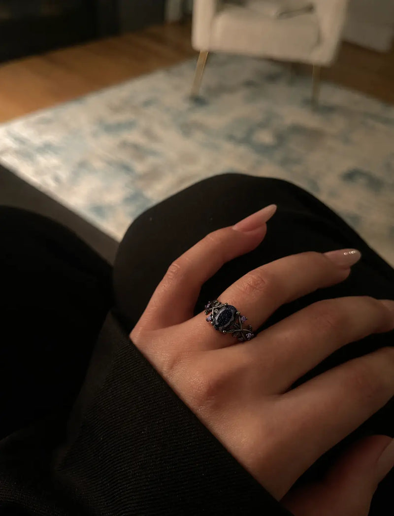 Starlit Void Black Goldstone Ring