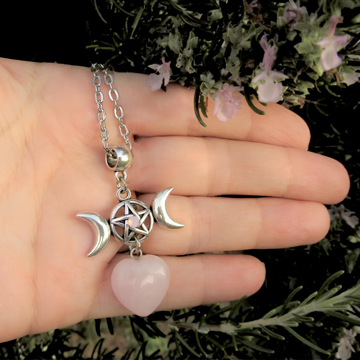 Moon Goddess Crystal Heart Necklace