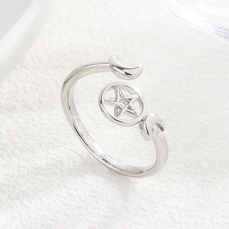 Divine Pentacle Crescent Moon Ring