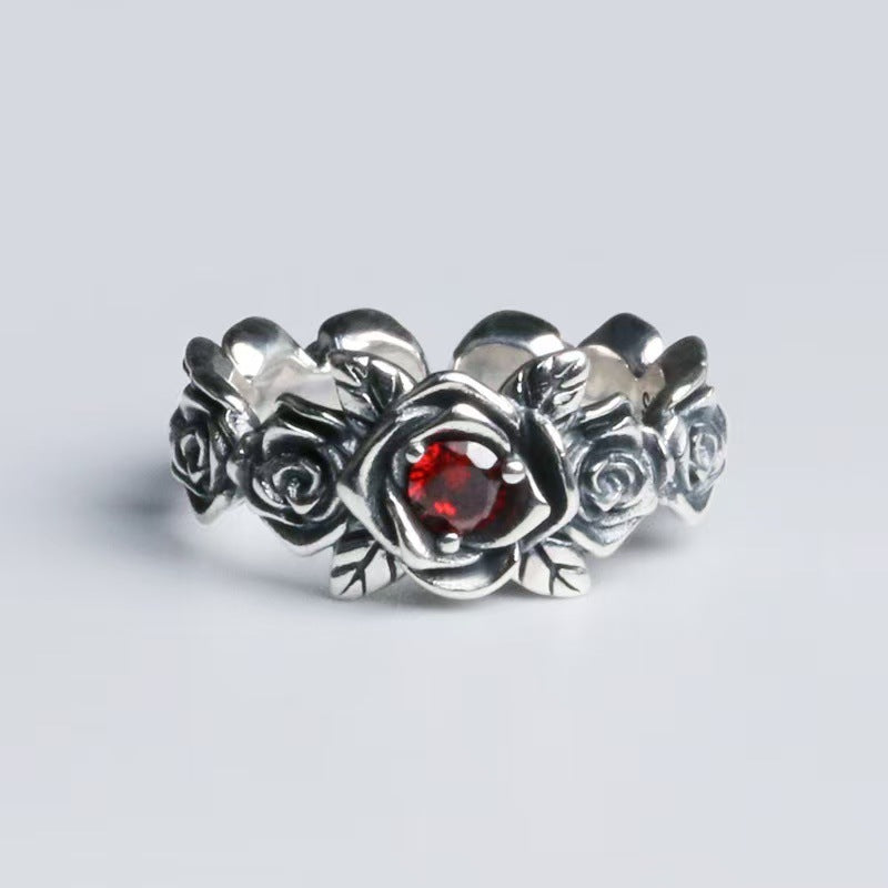 Red Crystal Rose Band Ring