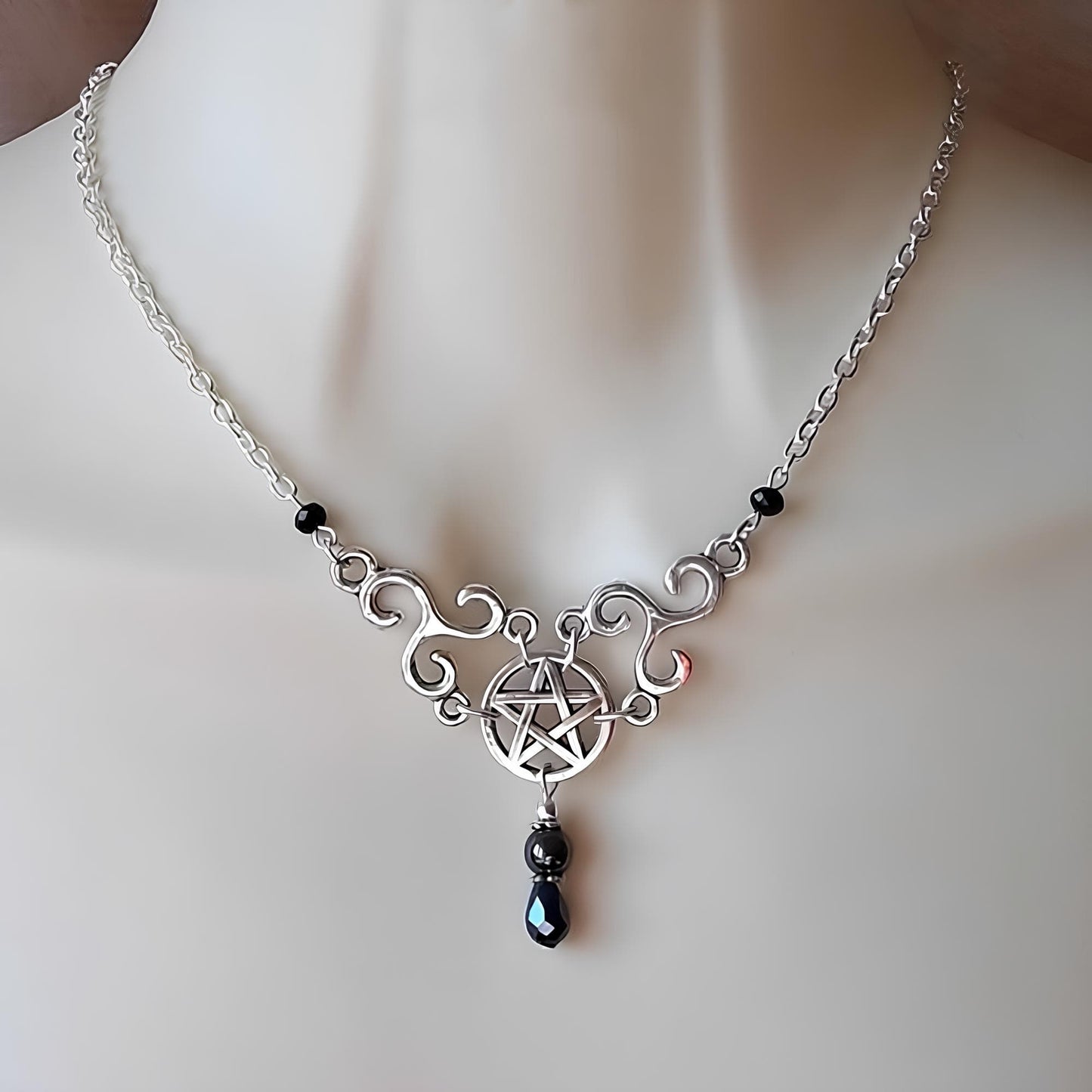 Pentacle Triskele Celtic necklace in silver tone