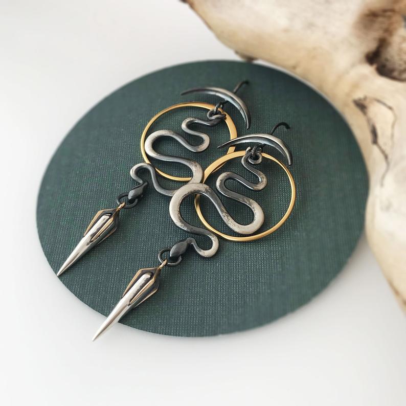 Serpent Path Crescent Circle Earrings