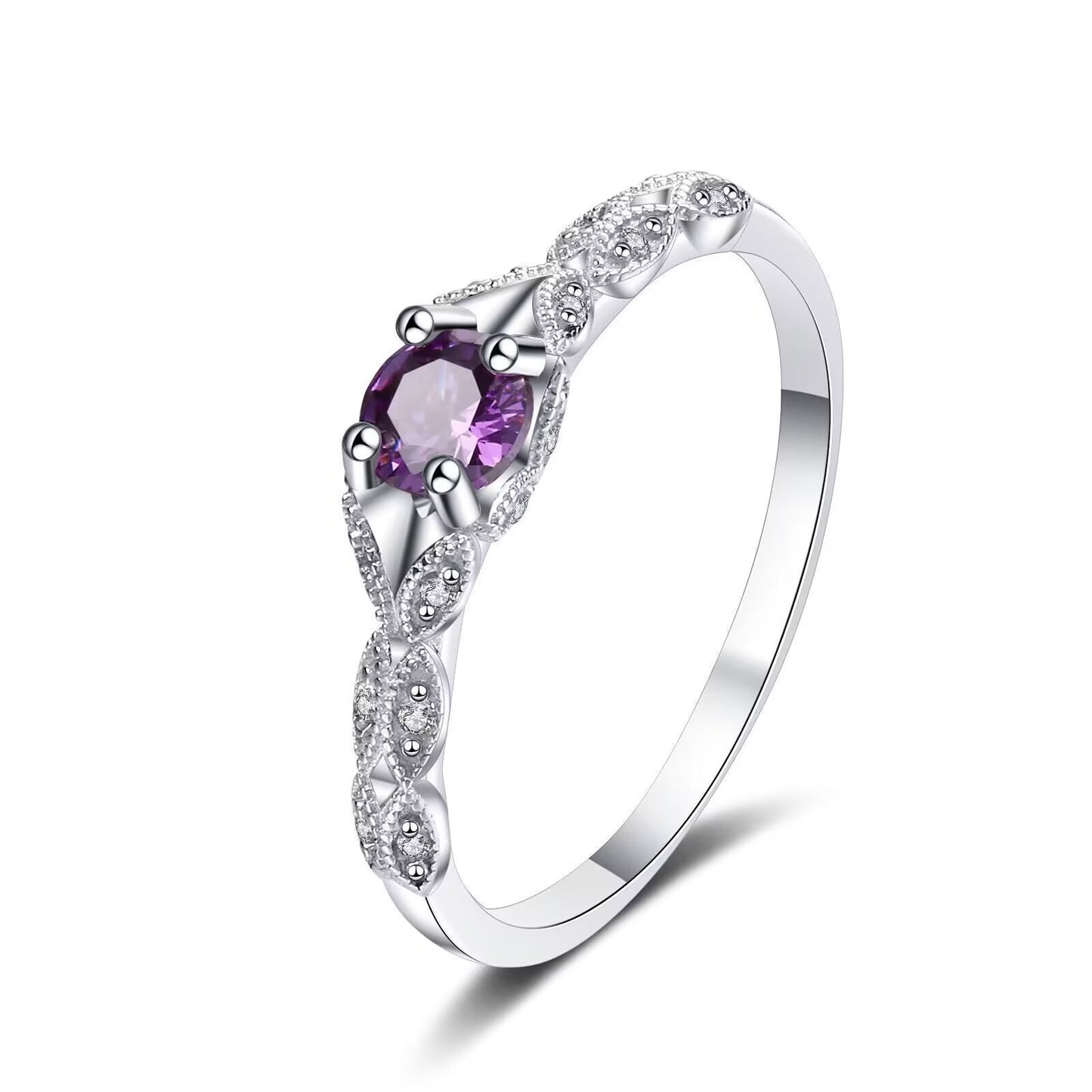 Luminous Amethyst Leaf Ring