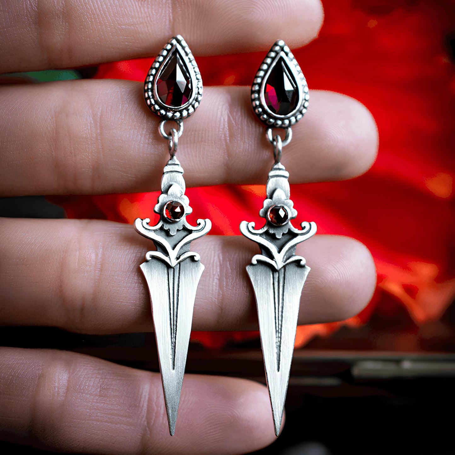 Crimson Athame Drop Earrings