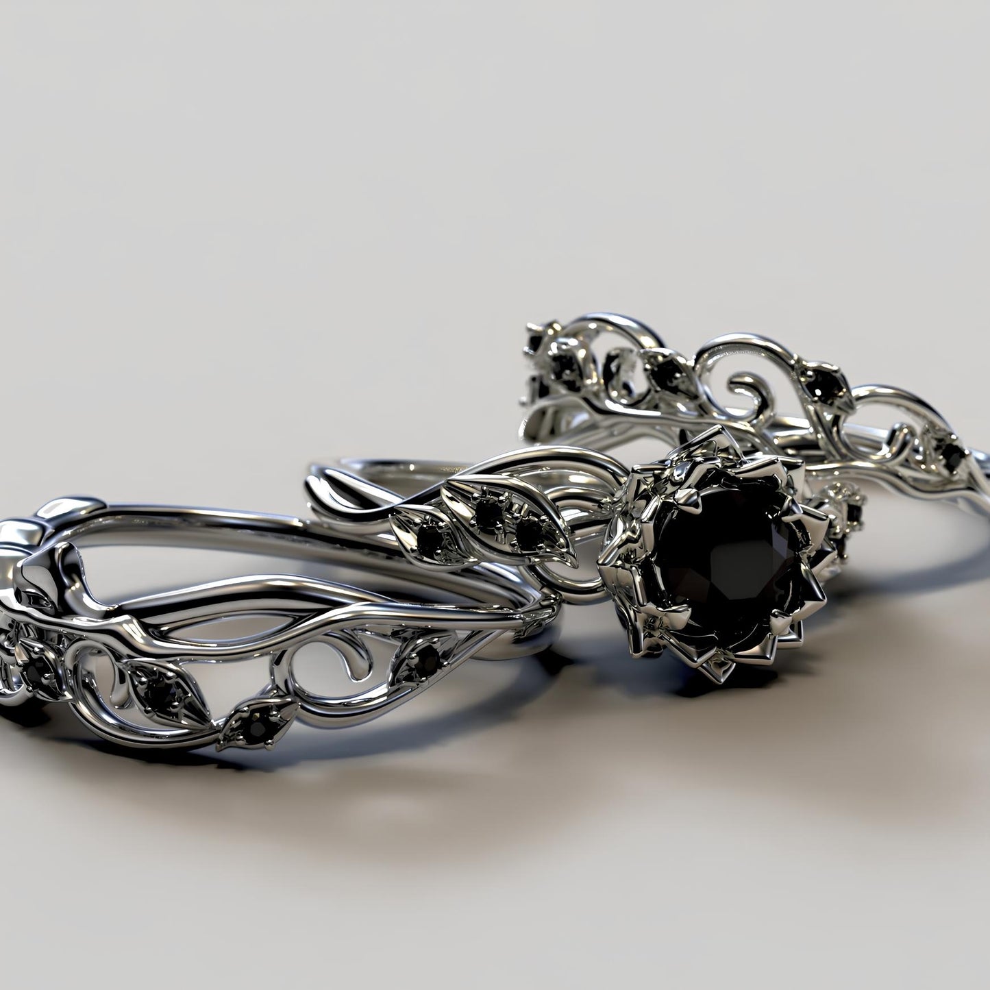 Nocturnal Garden Crown Ring Set