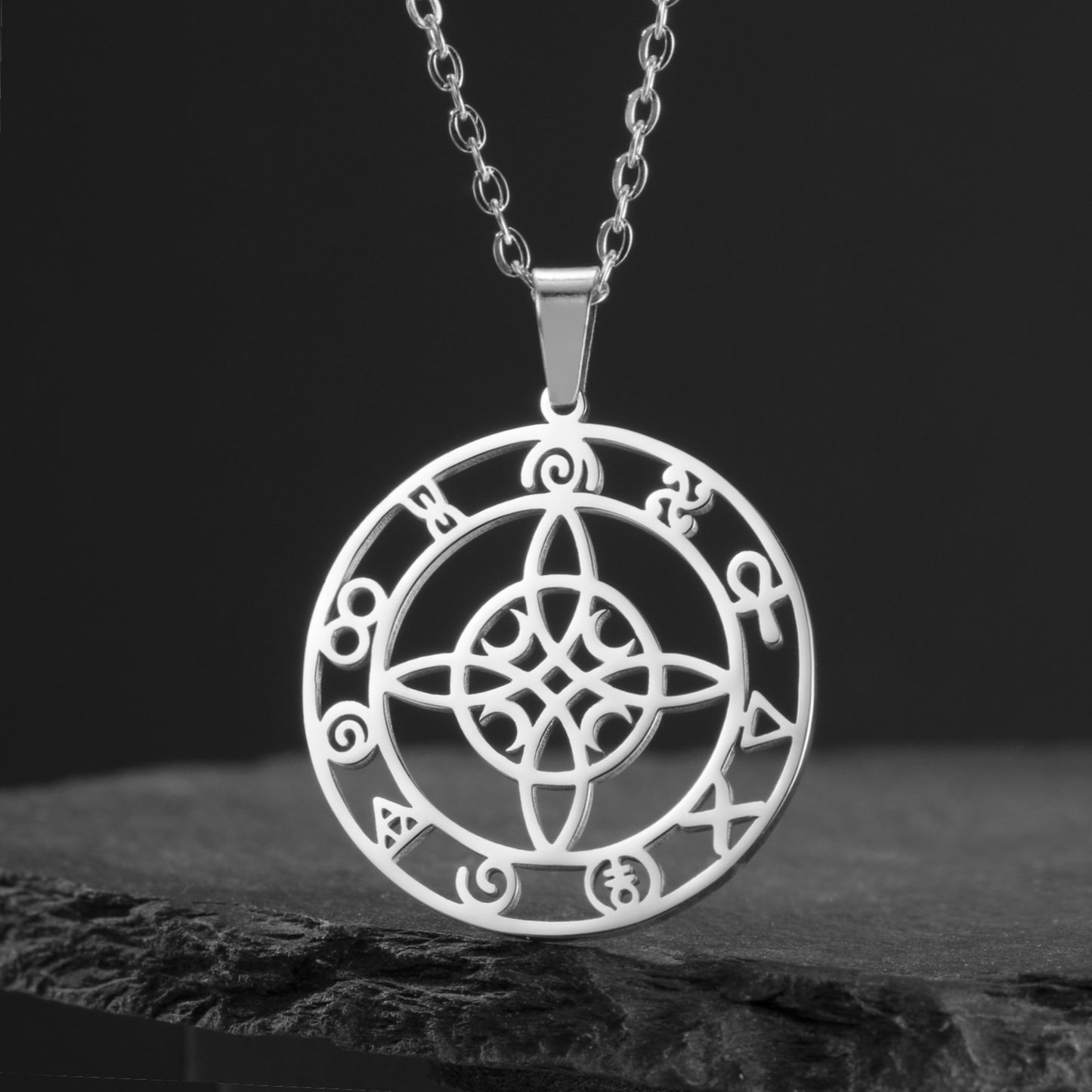 Witches Knot And Crescent Moons Protection Necklace