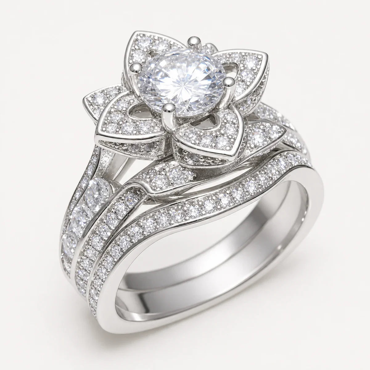 Lotus Crown Crystal Ring Set studio product photo 1