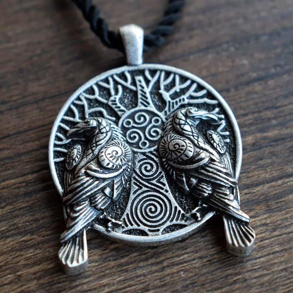 Enchanted Forest Twin Ravens and Tree of Life Amulet Necklace