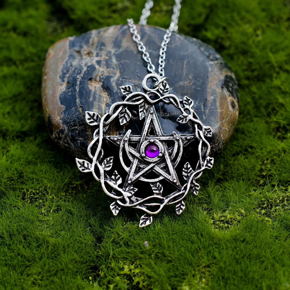 Protective Moonlit Amethyst Pentacle Necklace