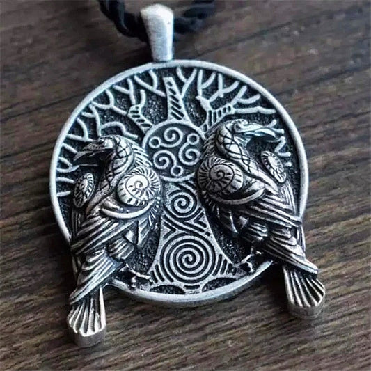 Enchanted Forest Twin Ravens and Tree of Life Amulet Necklace