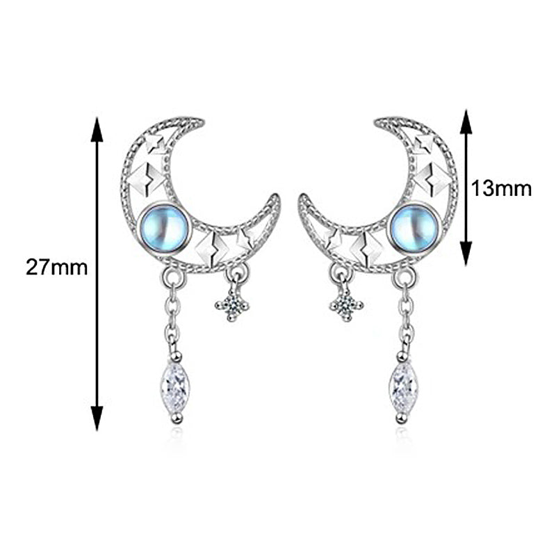 Celestial Blue Crescent Tassel Earrings