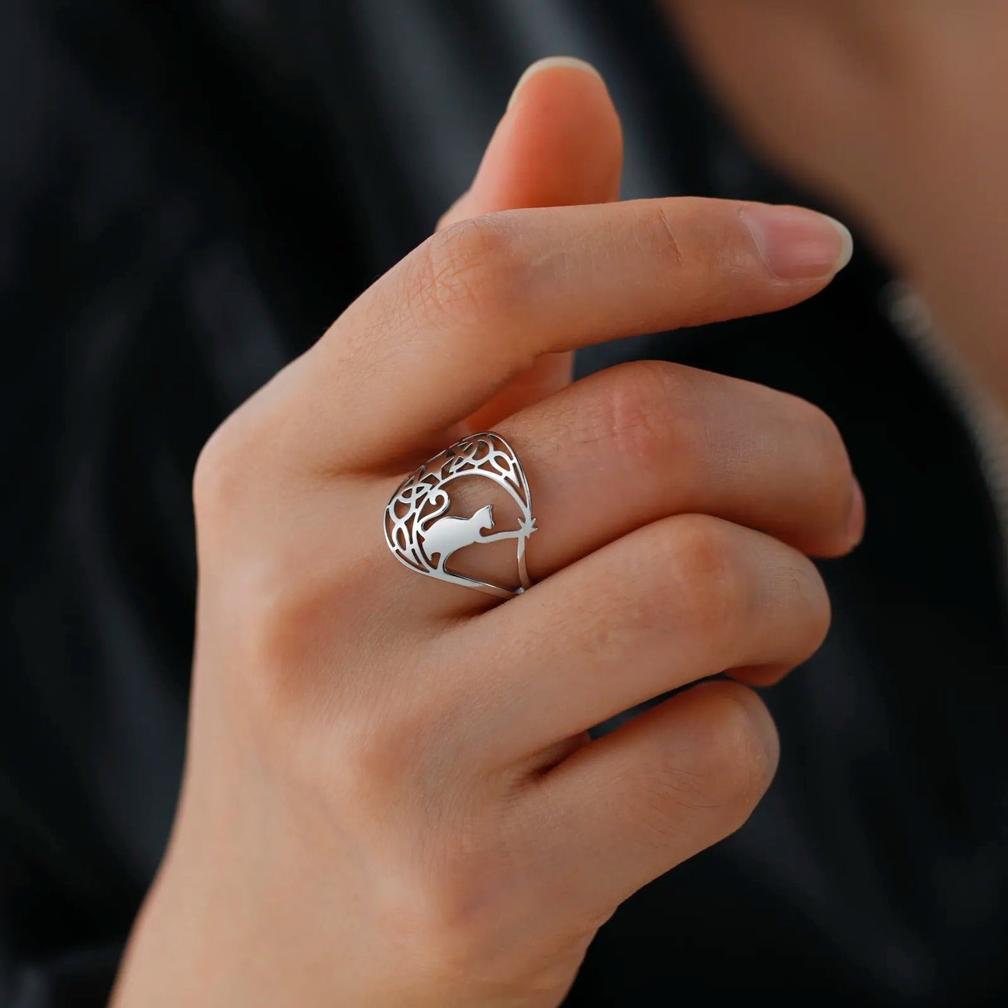 CAT CRESCENT CELTIC RING