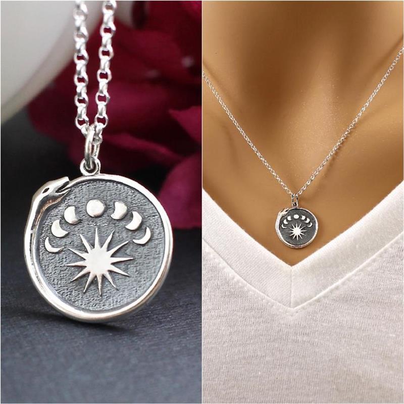 Sun Moon Phase Ouroboros Necklace